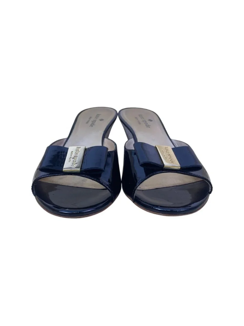 Kate Spade Women’s Black Patent Natural Raffia Bow Dixie Wedge Sandals Size 7.5M